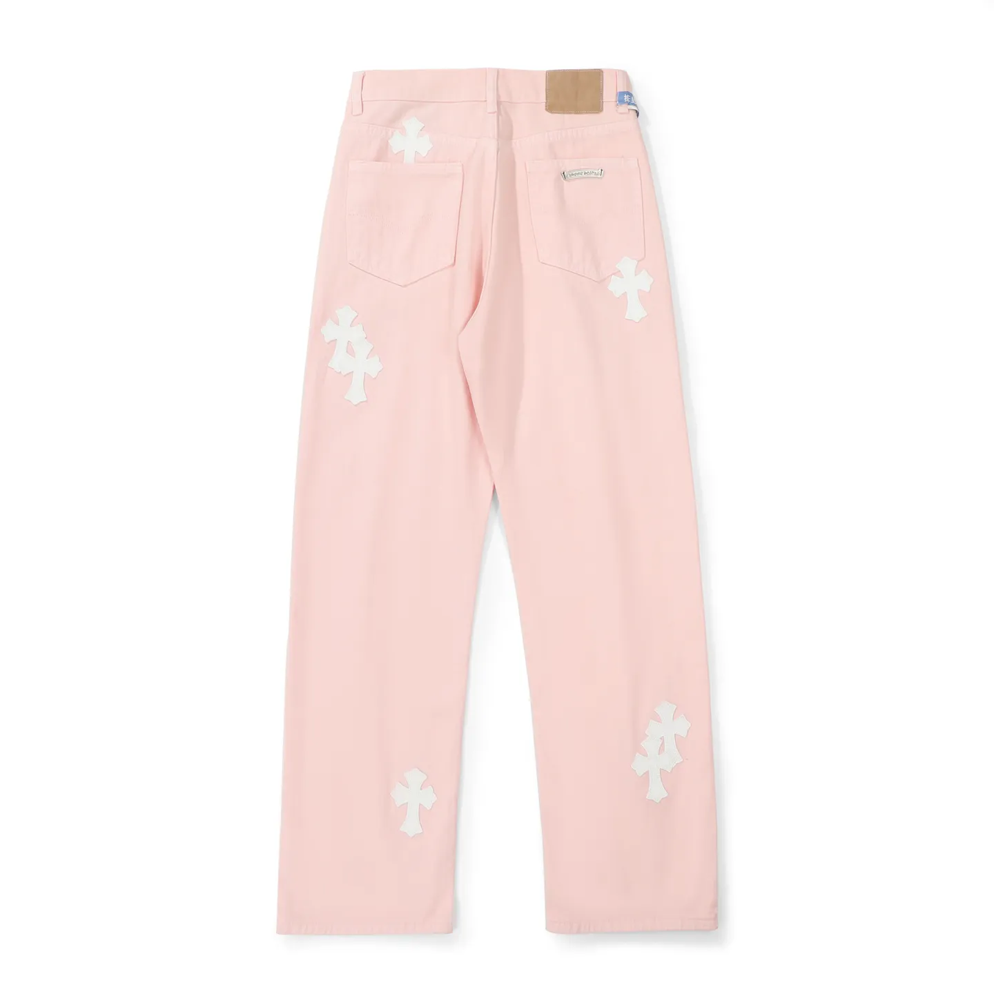 P260 Chrome hearts CH co-branded Drak Miami light pink jeans exude uninhibited personality and unique charm. Every wear and tear is carefully designed to present a unique artistic feel. Made of imported denim fabric, which has undergone heavy industrial washing and destruction treatment, the trousers show a super cool effect on the upper body, allowing you to dominate the fashion stage.  This is more than just a pair of jeans, it is an expression of attitude. With its unique design concept and ultimate pursuit of details, Croxin breaks traditional boundaries and defines the jeans trend in the new era. The trousers are made of double-layer woven fabric with customized hardware. Italian-made special cowhide is printed and cut. Custom-made sheepskin three-layer thick-line leather. The whole body is spliced ​​in heavy water washing. Craftsmen hand-splash ink. You can see the details. Three-dimensional cutting version. Loose and comfortable, not flattering. Makes taller and slimmer. Factory Seiko. Original quality control. Same style for men and women. Can be matched with couples. Versatile recommendation. Must-have jeans for all seasons. Color: light pink. Size: 28-30-32-34.